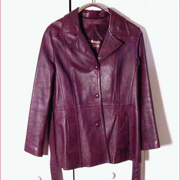 Vtg 70's Marquis of London Women's Blazer Belted Button Brwn Leather Jacket Sz M